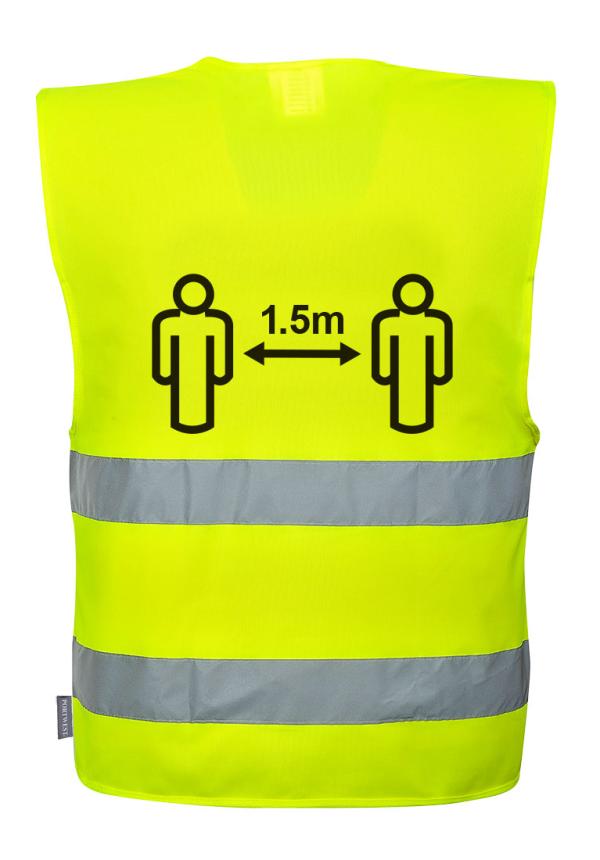 DE CV74 - Portwest Távolságtartásra figyelmeztető jól láthatósági mellény 1,5 m