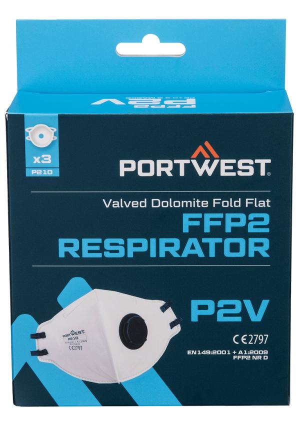 DE P210 - Portwest FFP2 szelepes Dolomit összehajtható lapos maszk (3 db) DE P210 - Portwest FFP2 szelepes Dolomit összehajtható lapos maszk (3 db)