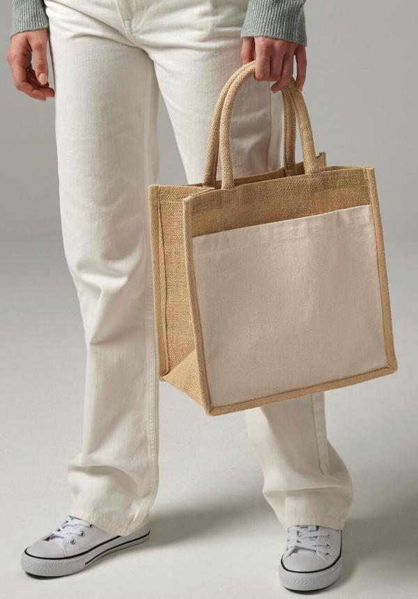 FR 94228 - Cotton Pocket Natural Starched Jute Midi Tote FR 94228 - Cotton Pocket Natural Starched Jute Midi Tote