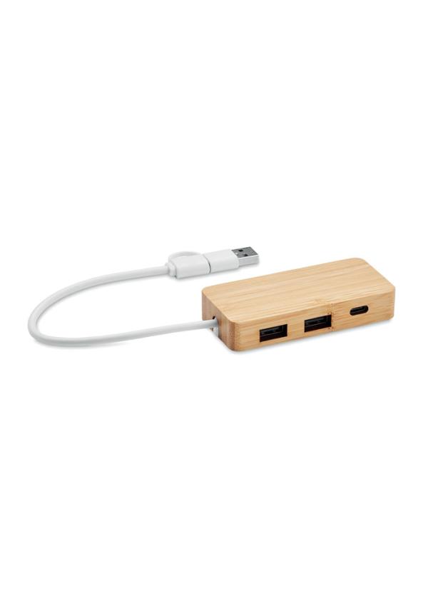 MO MO2143 - Bambusz 3 portos USB hub