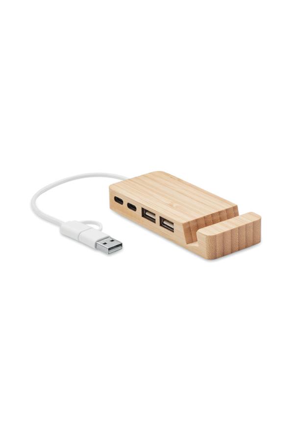 MO MO2144 - Bambusz 4 portos USB hub