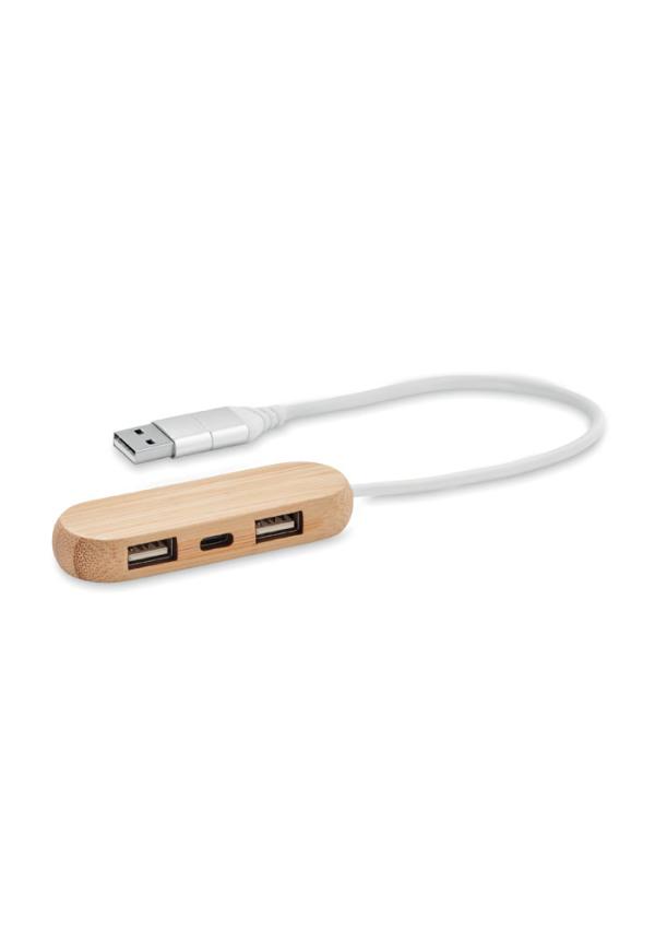 MO MO6848 - 3 portos bambusz USB elosztó