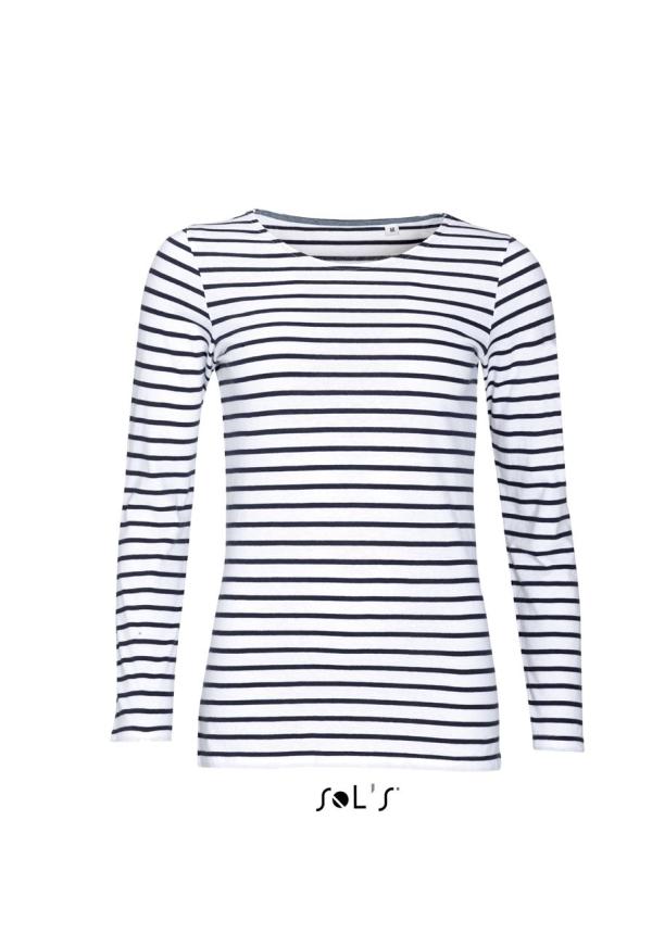 U SO01403 - SOL'S MARINE - HOSSZÚ UJJÚ CSÍKOS NŐI PÓLÓ - White/Navy