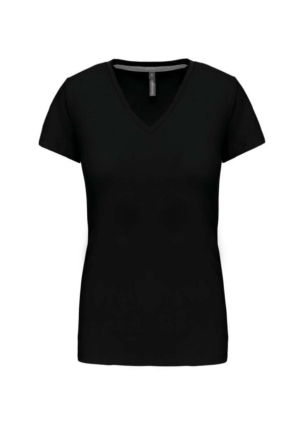 U KA381 - NŐI RÖVID UJJÚ V-NYAKÚ PÓLÓ - Black