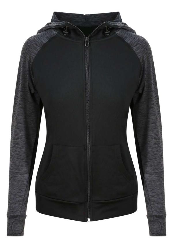 U JC058 - NŐI COOL KONTRASZTOS CIPZÁRAS KAPUCNIS PULÓVER - Black/Black Slate Melange U JC058 - NŐI COOL KONTRASZTOS CIPZÁRAS KAPUCNIS PULÓVER - Black/Black Slate Melange