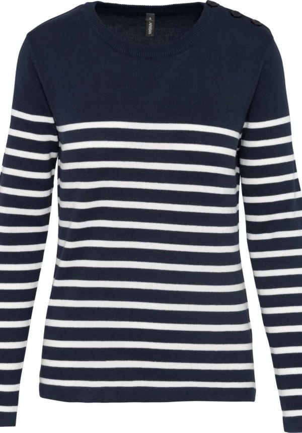 U KA990 - NŐI MATRÓZ PULÓVER - Striped Navy/Off White